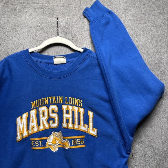 Vintage Mars Hill College Sweatshirt Blue Spell Out Pro-Weave Small Varsity Y2K - Picture 1 of 9